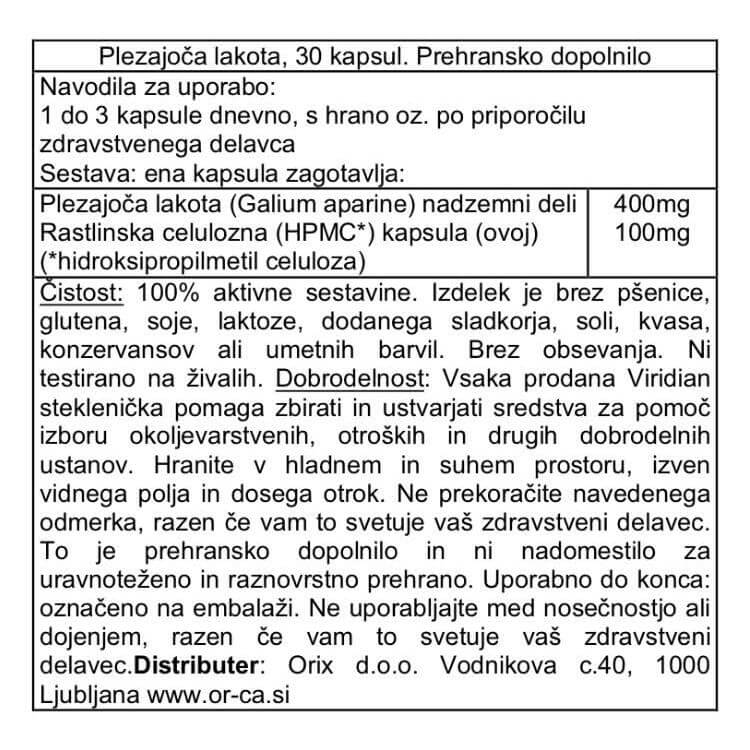 Plezajoča lakota 400 mg, 90 kapsul. Viridian Nutrition, naravni prehranski dodatki. Plezajoča lakota velja za razstrupljevalko kože in limfe.